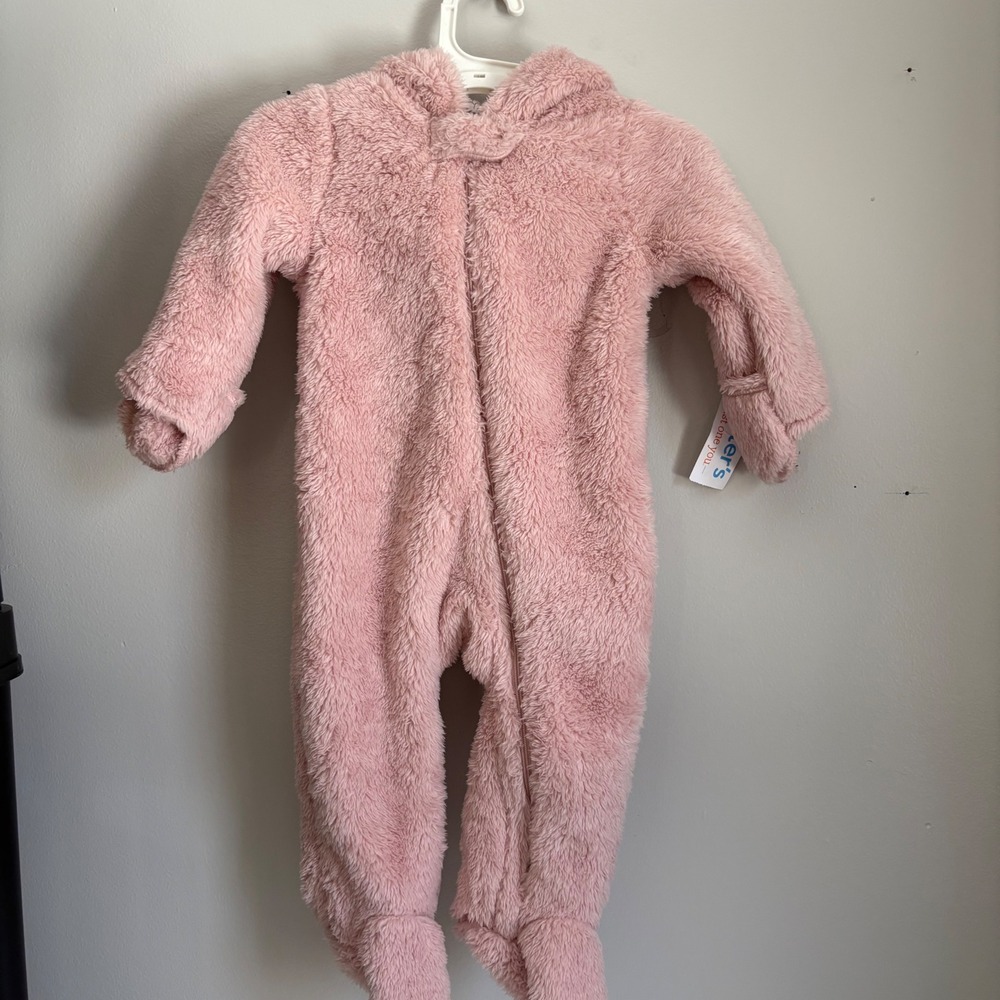 Carters Just One You Pink Sherpa Fleece Hooded‎ Pram Bunting Bear Ears 9M NEW